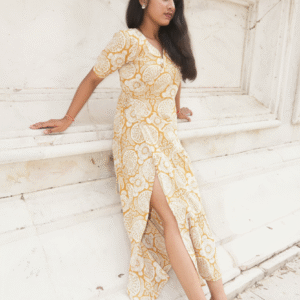 yellow cotton maxi dress: summer tiered dress
