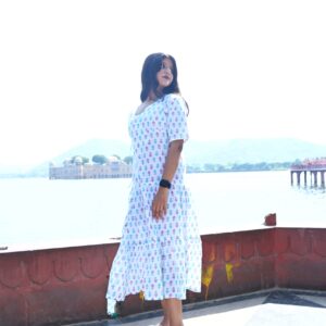 white floral printed pure cotton women dress white floral printed pure cotton women dress