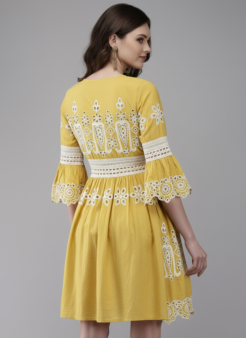 mustard yellow eyelet embroidered mini/knee length dress mustard yellow eyelet embroidered mini/knee length dress