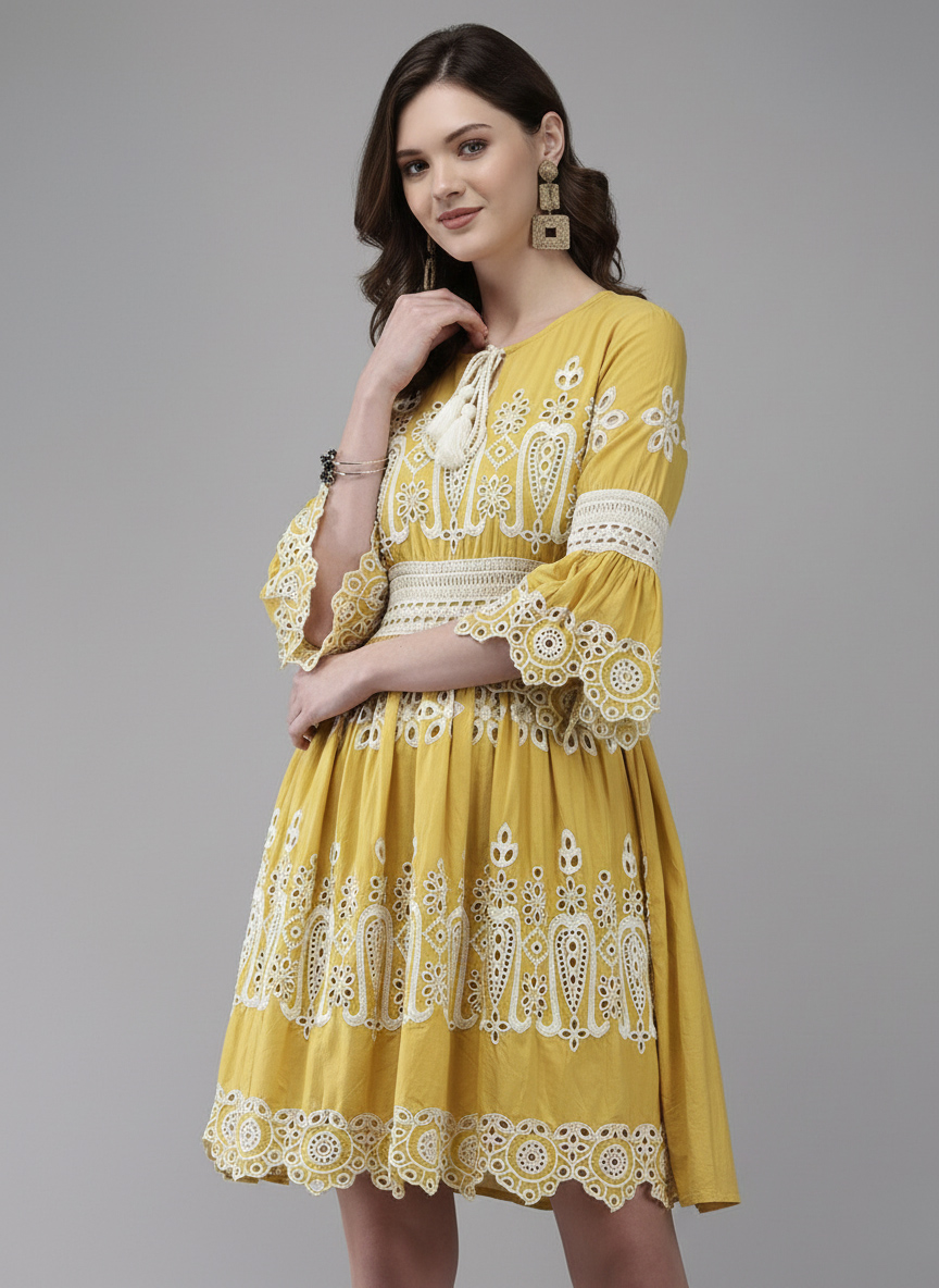 mustard yellow eyelet embroidered mini/knee length dress mustard yellow eyelet embroidered mini/knee length dress