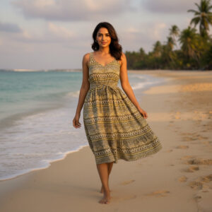 bohemian olive green & khaki summer dress