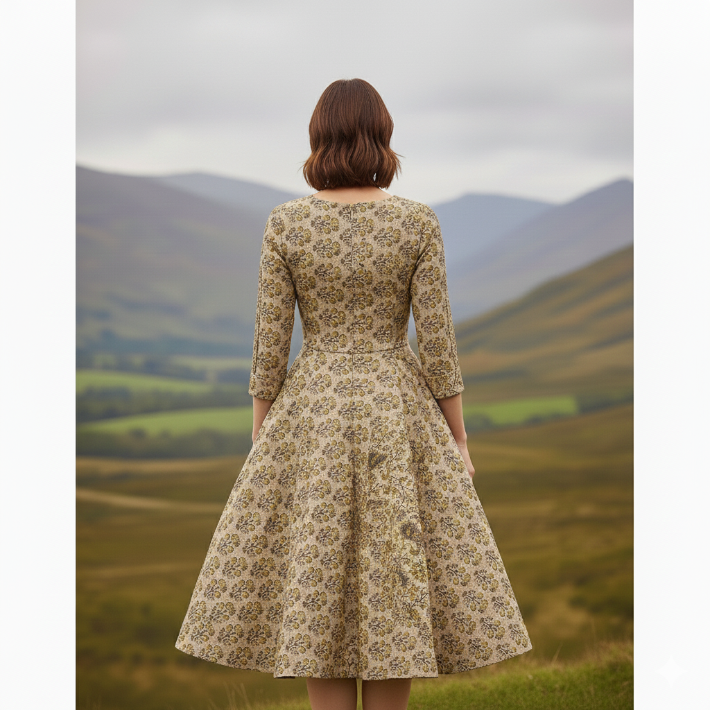 vintage style meadow floral print dress | beige cottagecore midi dress vintage style meadow floral print dress | beige cottagecore midi dress