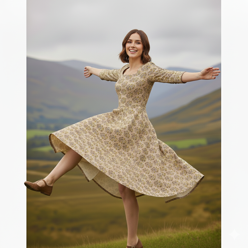 vintage style meadow floral print dress | beige cottagecore midi dress vintage style meadow floral print dress | beige cottagecore midi dress