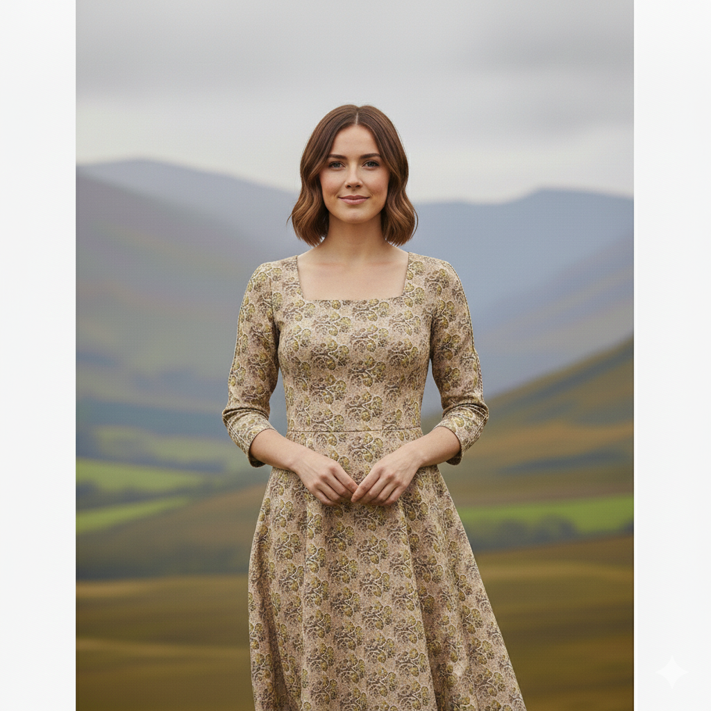 vintage style meadow floral print dress | beige cottagecore midi dress vintage style meadow floral print dress | beige cottagecore midi dress