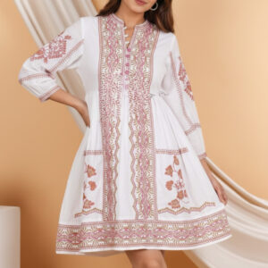 white cotton embroidered mini dress