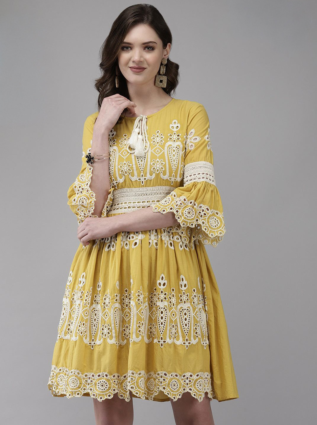 mustard yellow eyelet embroidered mini/knee length dress mustard yellow eyelet embroidered mini/knee length dress