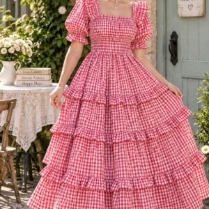 IMG-20260928-WA0023 Women’s Pink Gingham Tiered Maxi Dress