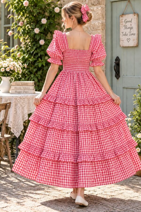 IMG-20260928-WA0024 Women’s Pink Gingham Tiered Maxi Dress