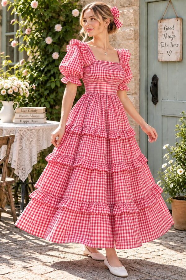 IMG-20260928-WA0025 Women’s Pink Gingham Tiered Maxi Dress
