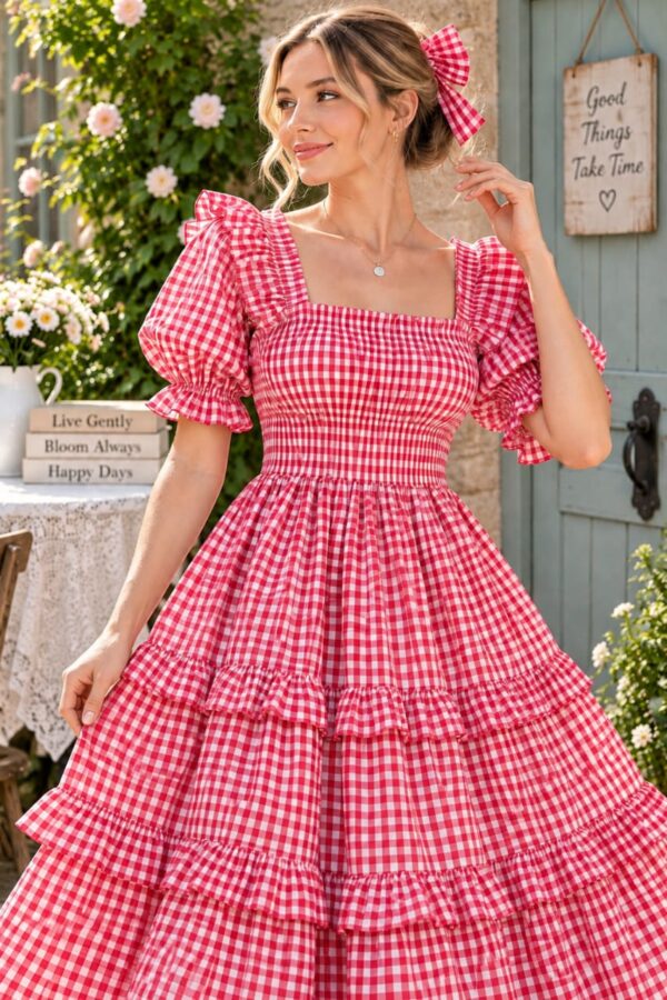 IMG-20260928-WA0026 Women’s Pink Gingham Tiered Maxi Dress