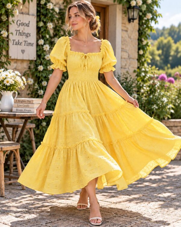 IMG-20260928-WA0039 Women’s Yellow Embroidered Tiered Maxi Dress