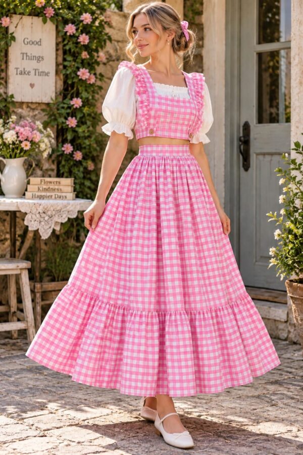IMG-20260928-WA0041 Women’s Pink Gingham Crop Top & Maxi Skirt Set