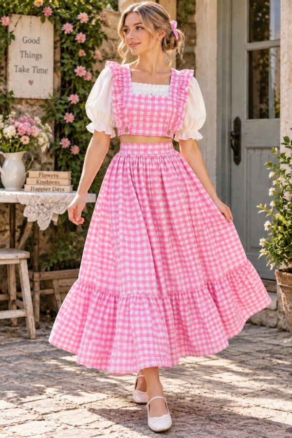 IMG-20260928-WA0042 Women’s Pink Gingham Crop Top & Maxi Skirt Set