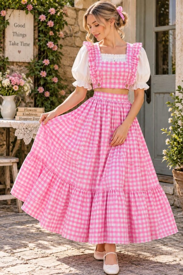 IMG-20260928-WA0043 Women’s Pink Gingham Crop Top & Maxi Skirt Set