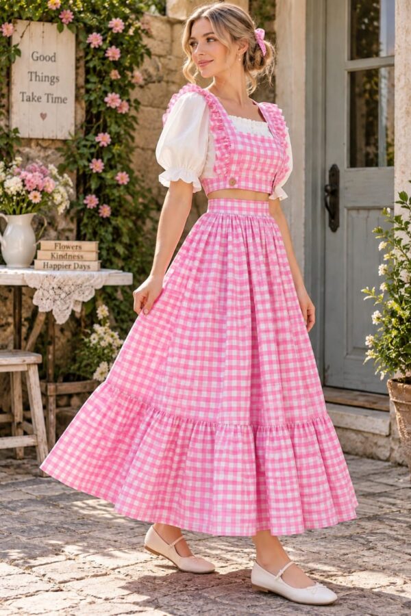 IMG-20260928-WA0046 Women’s Pink Gingham Crop Top & Maxi Skirt Set