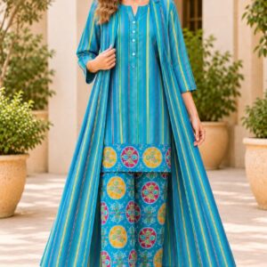Women’s Turquoise Blue Printed Kurta Co-Ord Set