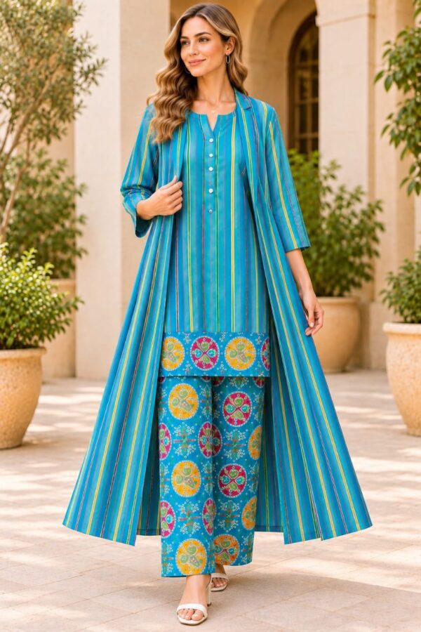 Women’s Turquoise Blue Printed Kurta Co-Ord Set