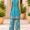 Women’s Turquoise Blue Printed Kurta Co-Ord Set