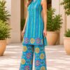 Women’s Turquoise Blue Printed Kurta Co-Ord Set