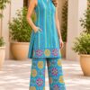 Women’s Turquoise Blue Printed Kurta Co-Ord Set