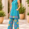 Women’s Turquoise Blue Printed Kurta Co-Ord Set