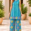Women’s Turquoise Blue Printed Kurta Co-Ord Set