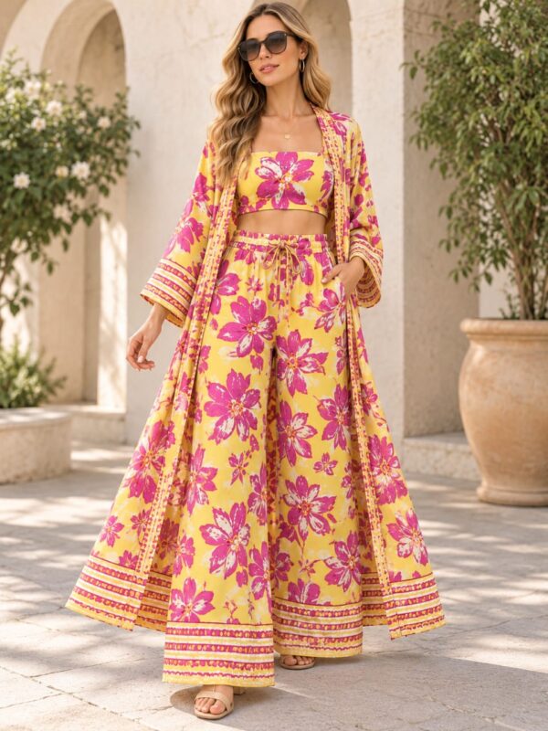 IMG-20260928-WA0100 Women’s Yellow Pink Floral Three-Piece Co-Ord Set