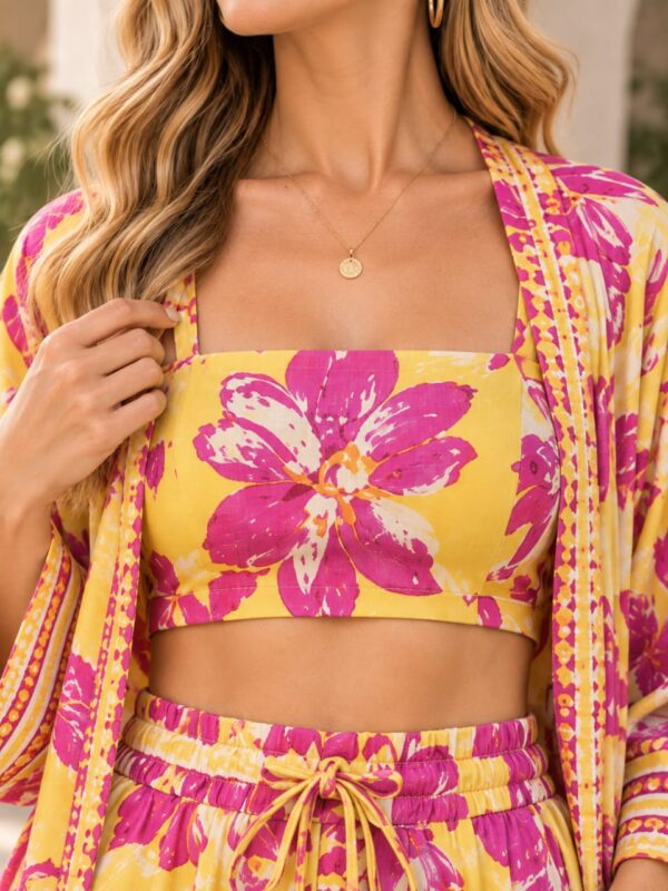 IMG-20260928-WA0102 Women’s Yellow Pink Floral Three-Piece Co-Ord Set