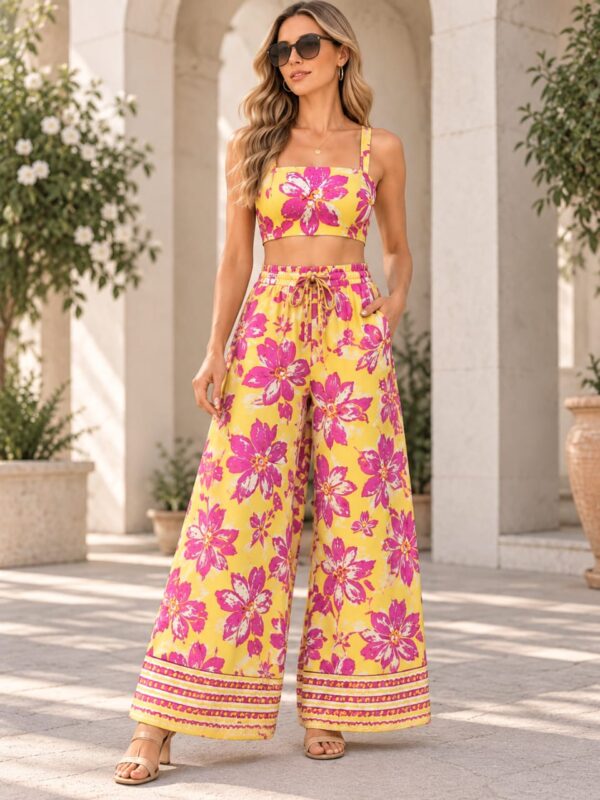 IMG-20260928-WA0103 Women’s Yellow Pink Floral Three-Piece Co-Ord Set