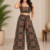 Women’s Black Printed Co-Ord Set with Crop Top & Wide-Leg Pants