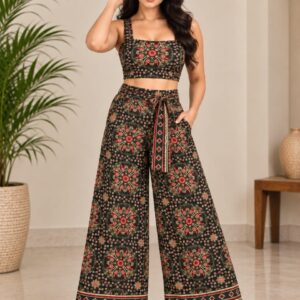 Img_1 Women’s Black Printed Co-Ord Set with Crop Top & Wide-Leg Pants