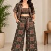 Women’s Black Printed Co-Ord Set with Crop Top & Wide-Leg Pants